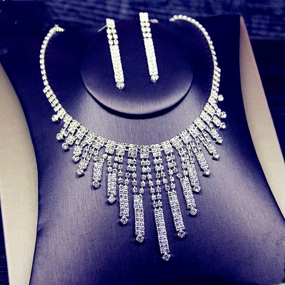 Jewelry - Luxury Rhinestone Set Earrings Necklace Wedding